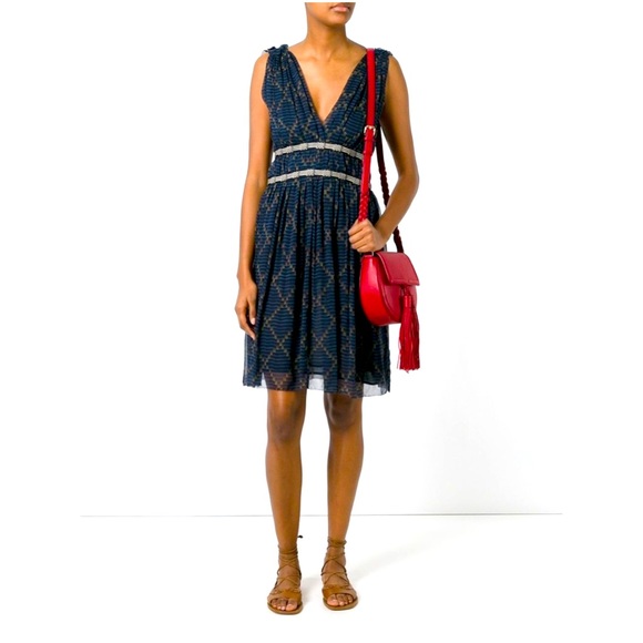 NEW Isabel Marant Étoile Silk Dress Navy Print Size 42 (US 10) - Picture 1 of 11